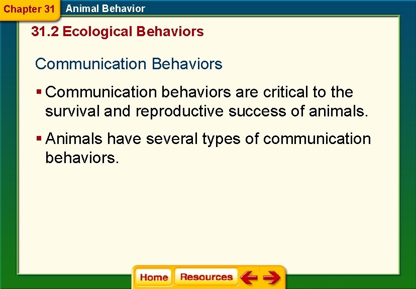 Chapter 31 Animal Behavior 31. 2 Ecological Behaviors Communication Behaviors § Communication behaviors are