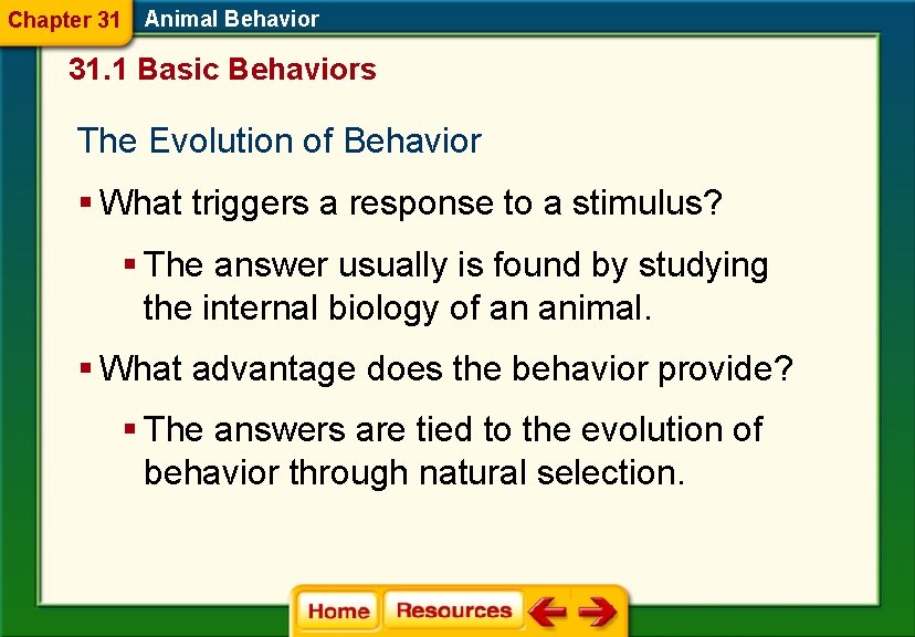 Chapter 31 Animal Behavior 31. 1 Basic Behaviors The Evolution of Behavior § What