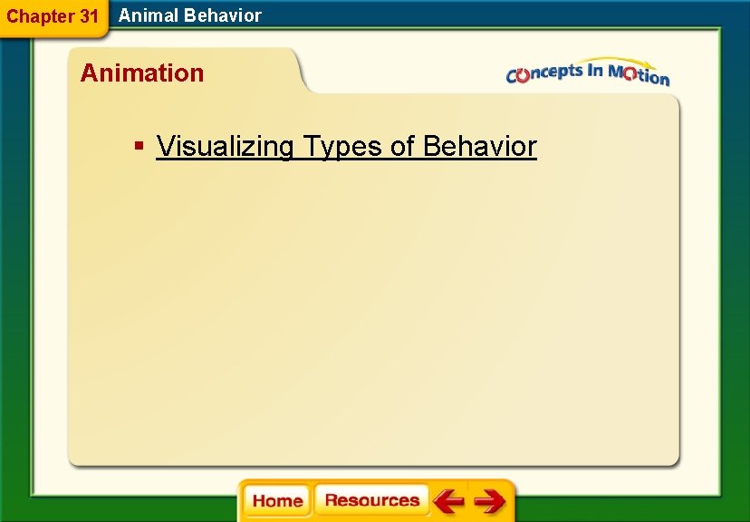 Chapter 31 Animal Behavior Animation § Visualizing Types of Behavior 