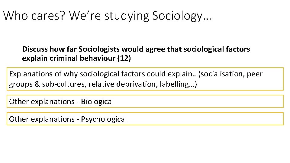Who cares? We’re studying Sociology… Discuss how far Sociologists would agree that sociological factors