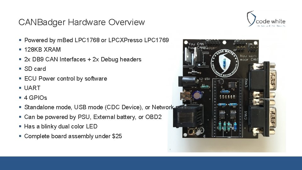 CANBadger Hardware Overview § Powered by m. Bed LPC 1768 or LPCXPresso LPC 1769