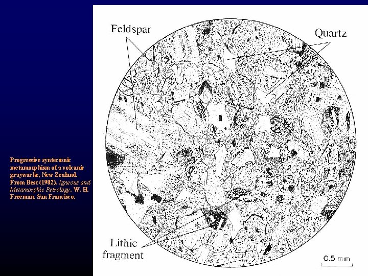 Progressive syntectonic metamorphism of a volcanic graywacke, New Zealand. From Best (1982). Igneous and