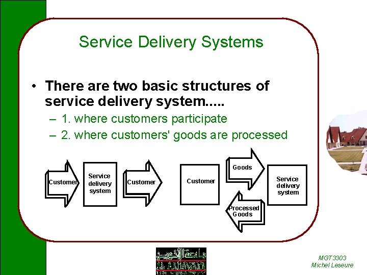 Service Delivery Systems • There are two basic structures of service delivery system. .