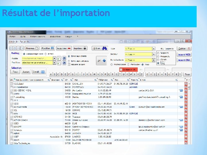 Résultat de l’importation 