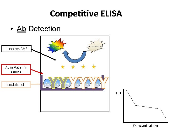 Competitive ELISA • Ab Detection Substrate Labeled-Ab * Substrate Ab in Patient’s sample Immobilized