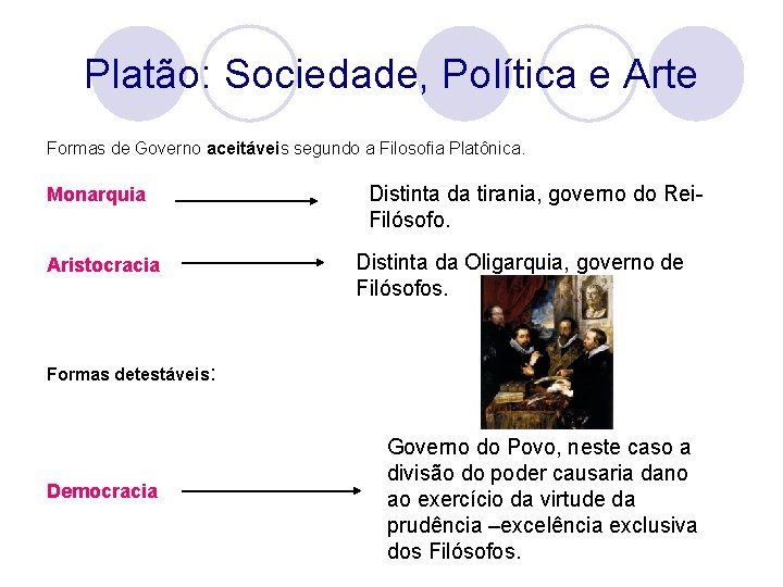 Platão: Sociedade, Política e Arte Formas de Governo aceitáveis segundo a Filosofia Platônica. Monarquia