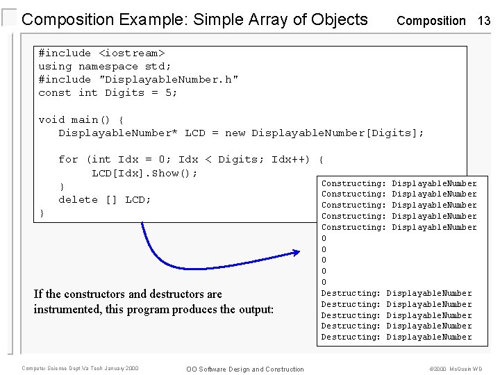 Composition Example: Simple Array of Objects Composition 13 #include <iostream> using namespace std; #include Composition Example: Simple Array of Objects Composition 13 #include <iostream> using namespace std; #include