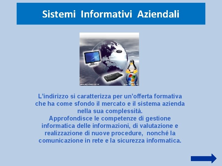 Sistemi Informativi Aziendali L’indirizzo si caratterizza per un’offerta formativa che ha come sfondo il