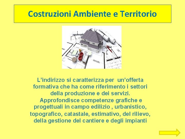 Costruzioni Ambiente e Territorio L’indirizzo si caratterizza per un’offerta formativa che ha come riferimento