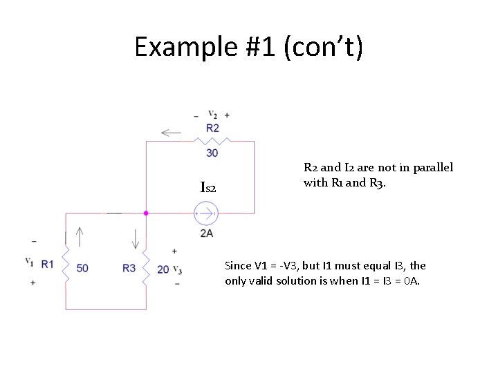 Example #1 (con’t) IS 2 R 2 and I 2 are not in parallel