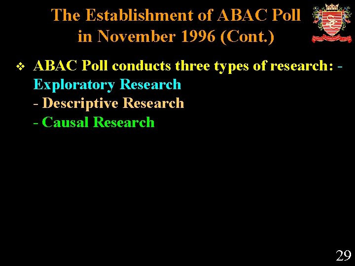 The Establishment of ABAC Poll in November 1996 (Cont. ) v ABAC Poll conducts