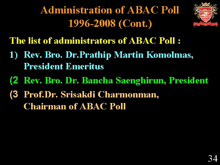 Administration of ABAC Poll 1996 -2008 (Cont. ) The list of administrators of ABAC
