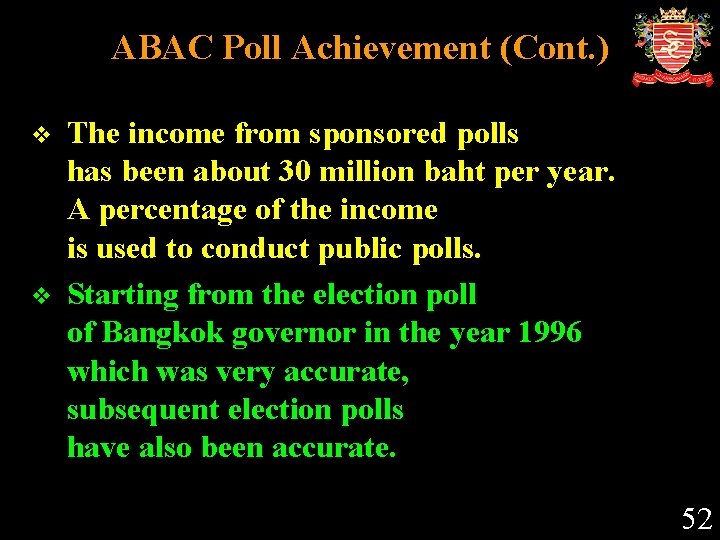 ABAC Poll Achievement (Cont. ) v v The income from sponsored polls has been