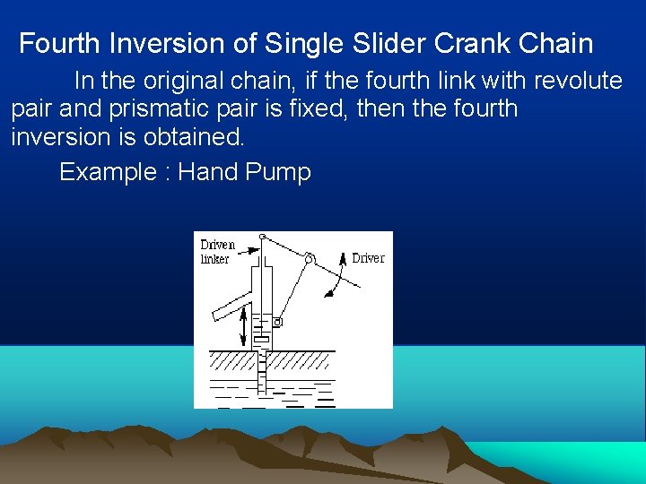 Fourth Inversion of Single Slider Crank Chain In the original chain, if the fourth