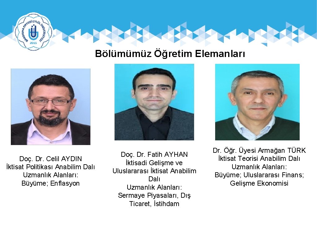 Bölümümüz Öğretim Elemanları Doç. Dr. Celil AYDIN İktisat Politikası Anabilim Dalı Uzmanlık Alanları: Büyüme;