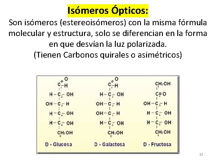 Isómeros Ópticos: Son isómeros (estereoisómeros) con la misma fórmula molecular y estructura, solo se