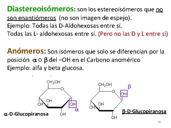 Diastereoisómeros: son los estereoisómeros que no son enantiómeros (no son imagen de espejo). Ejemplo: