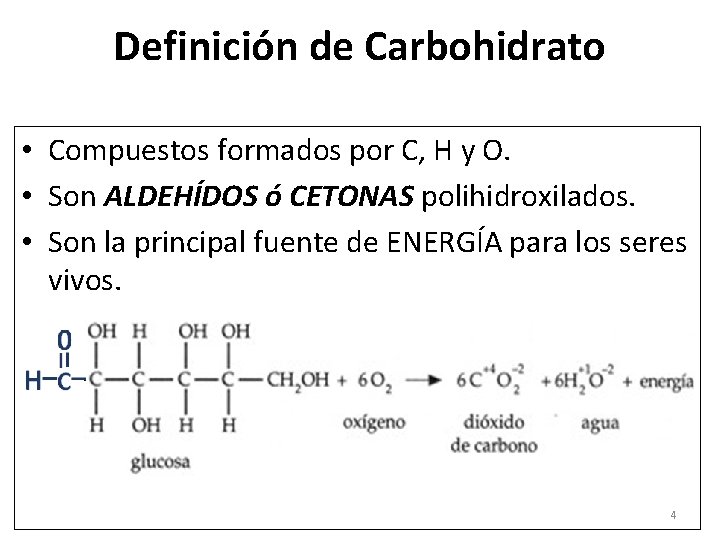 Definición de Carbohidrato • Compuestos formados por C, H y O. • Son ALDEHÍDOS