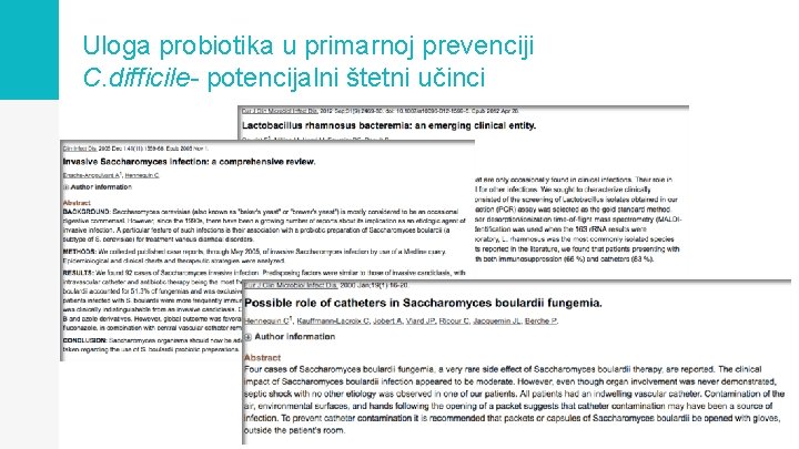 Uloga probiotika u primarnoj prevenciji C. difficile- potencijalni štetni učinci 
