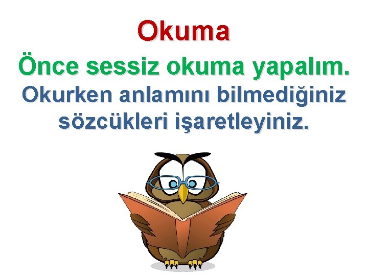 Okuma Önce sessiz okuma yapalım. Okurken anlamını bilmediğiniz sözcükleri işaretleyiniz. 