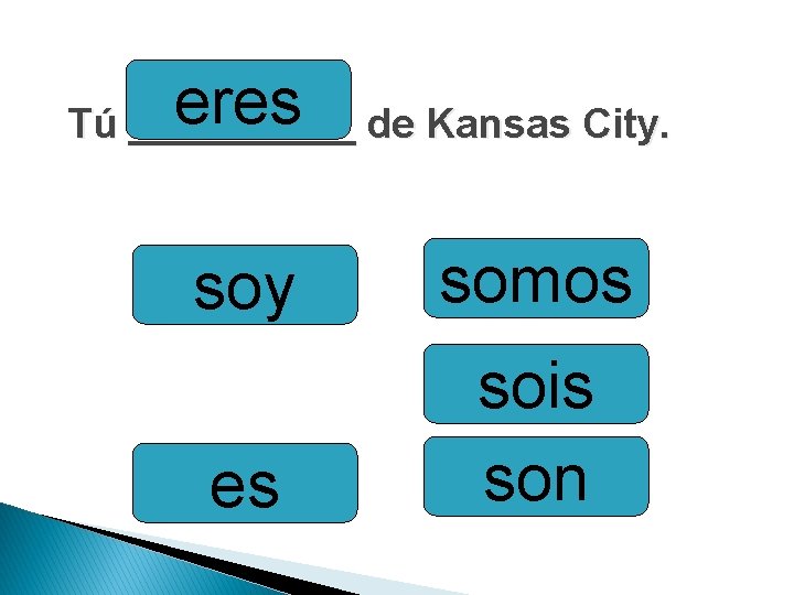 eres Tú _____ de Kansas City. soy somos es sois son 