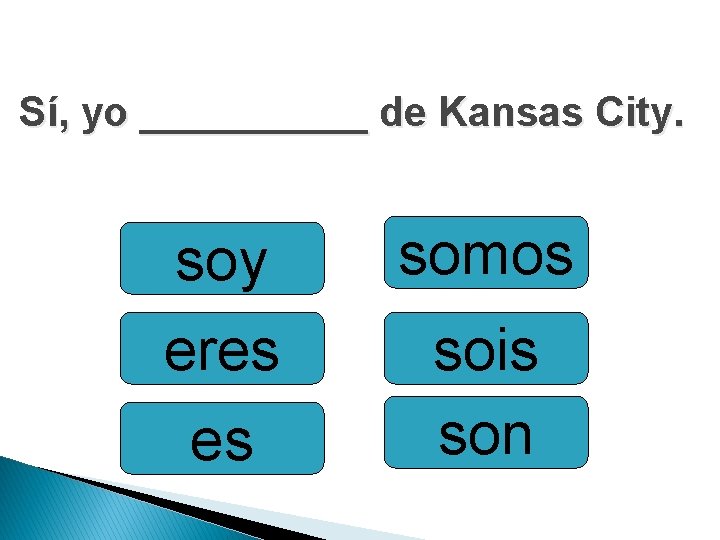 Sí, yo _____ de Kansas City. soy eres es somos sois son 