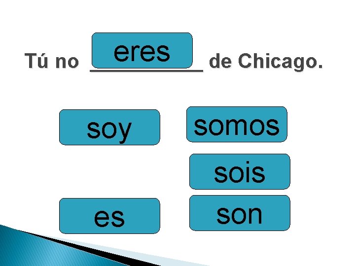 eres de Chicago. Tú no _____ soy somos es sois son 