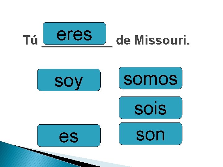 eres Tú _____ de Missouri. soy somos es sois son 