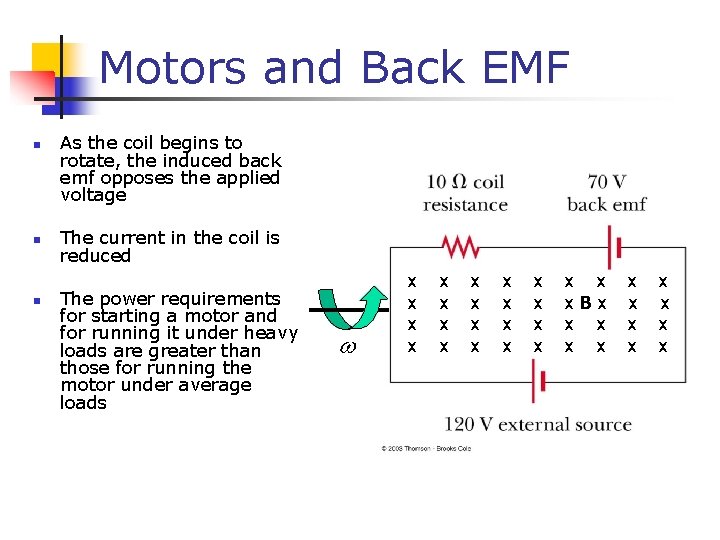 Motors and Back EMF n n n As the coil begins to rotate, the