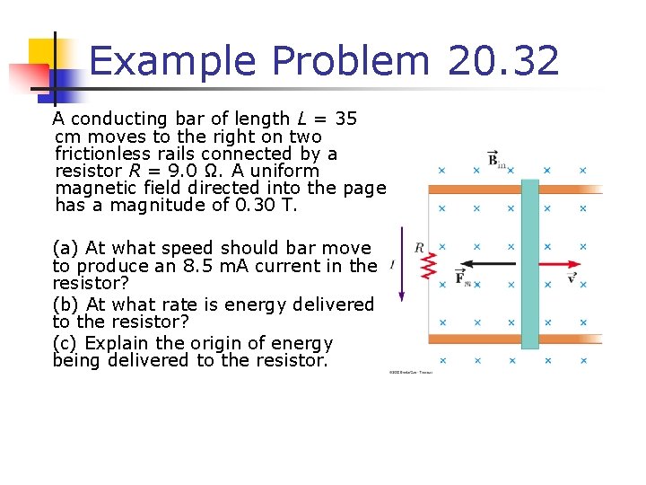 Example Problem 20. 32 A conducting bar of length L = 35 cm moves
