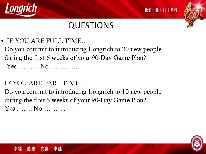 QUESTIONS • IF YOU ARE FULL TIME… Do you commit to introducing Longrich to