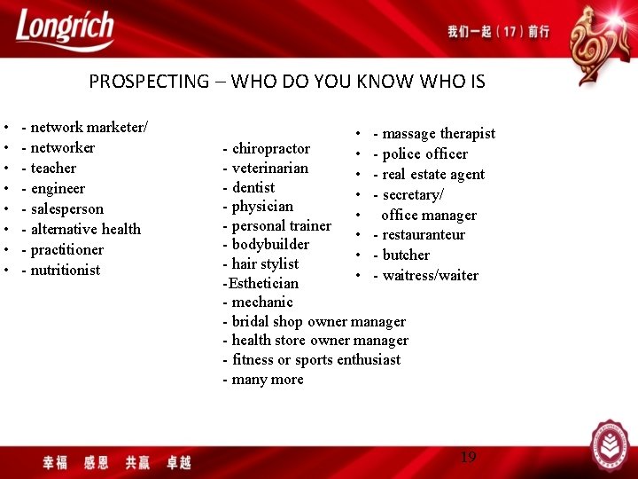 PROSPECTING – WHO DO YOU KNOW WHO IS • • - network marketer/ -