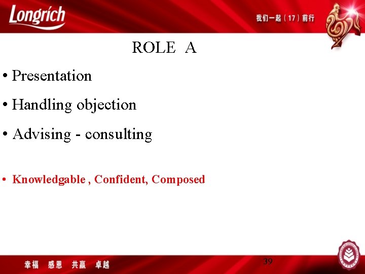 ROLE A • Presentation • Handling objection • Advising - consulting • Knowledgable ,