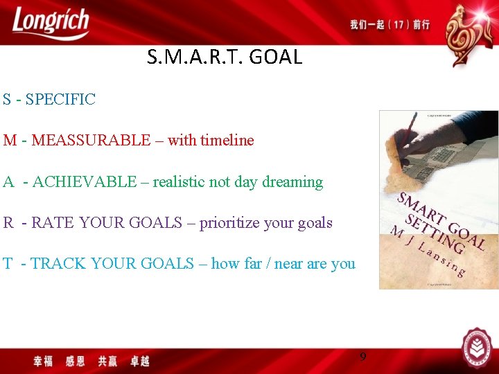 S. M. A. R. T. GOAL S - SPECIFIC M - MEASSURABLE – with