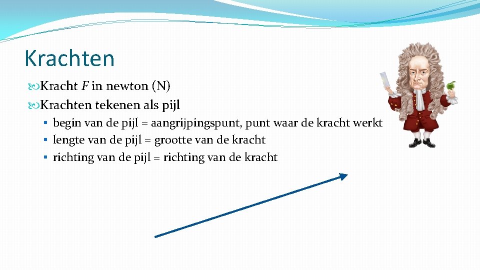 Krachten Kracht F in newton (N) Krachten tekenen als pijl § begin van de