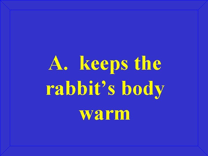 A. keeps the rabbit’s body warm 