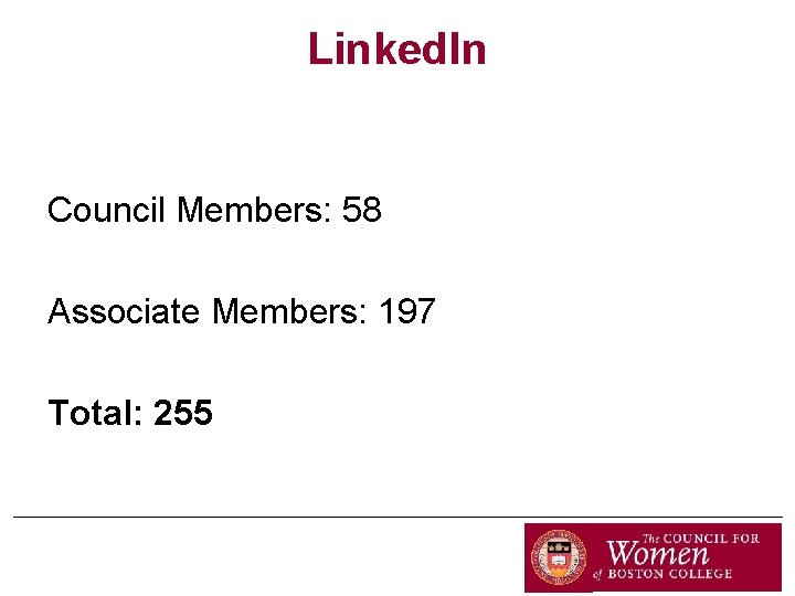 Linked. In Council Members: 58 Associate Members: 197 Total: 255 