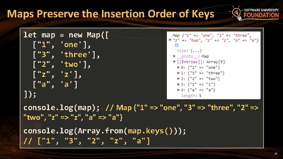 Maps Preserve the Insertion Order of Keys let map ["1", ["3", ["2", ["z", ["a", Maps Preserve the Insertion Order of Keys let map ["1", ["3", ["2", ["z", ["a",