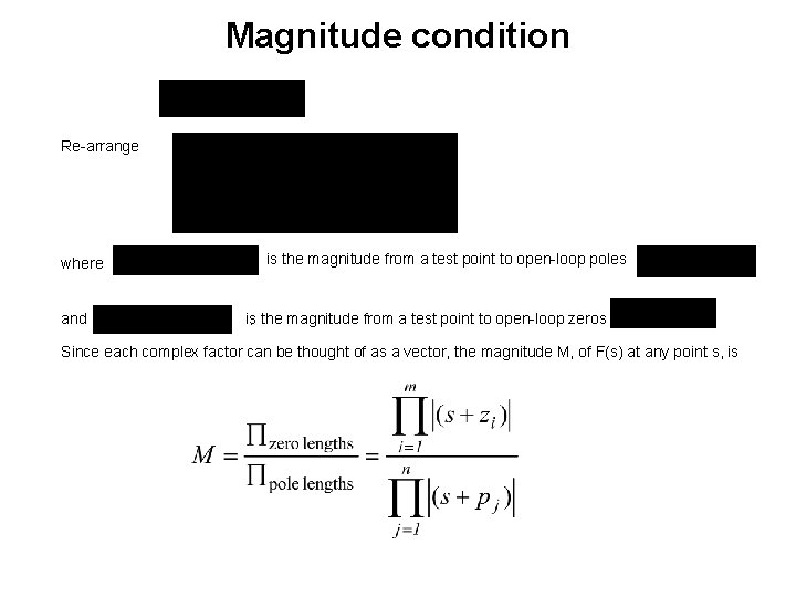 Magnitude condition Re-arrange where and is the magnitude from a test point to open-loop