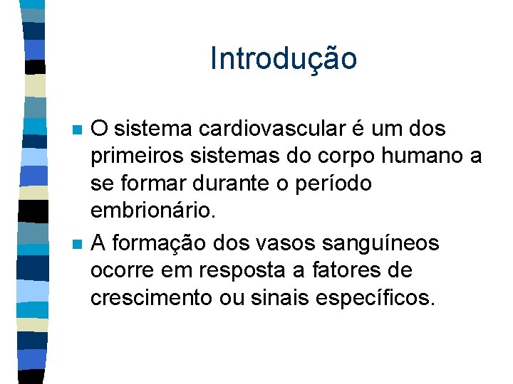 Introdução n n O sistema cardiovascular é um dos primeiros sistemas do corpo humano