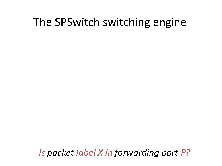 The SPSwitch switching engine Is packet label X in forwarding port P? 