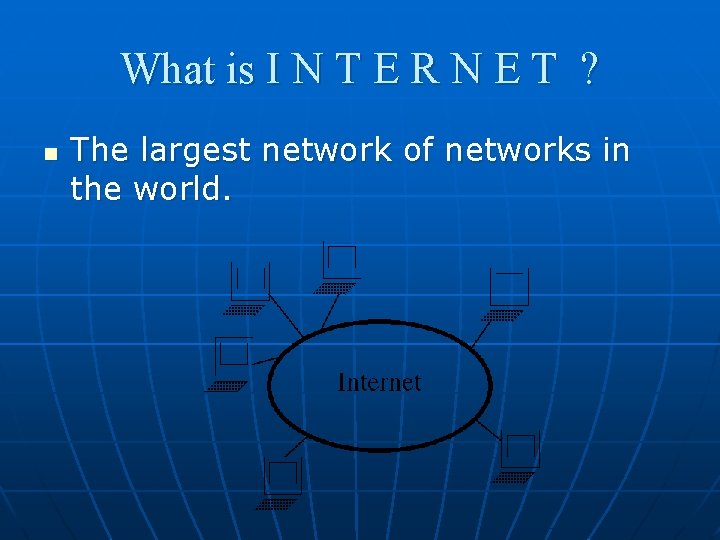 What is I N T E R N E T ? n The largest