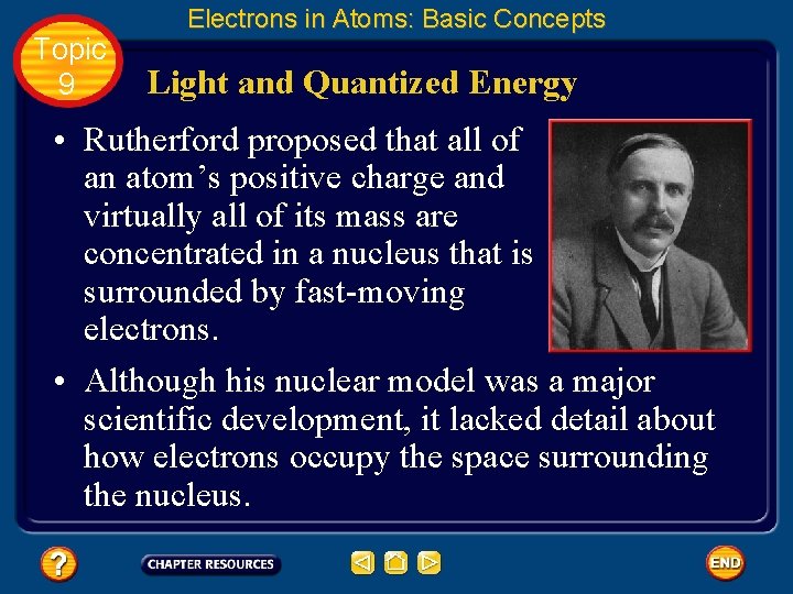 Topic 9 Electrons in Atoms: Basic Concepts Light and Quantized Energy • Rutherford proposed