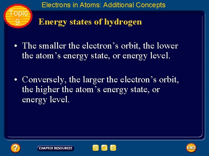 Topic 9 Electrons in Atoms: Additional Concepts Energy states of hydrogen • The smaller