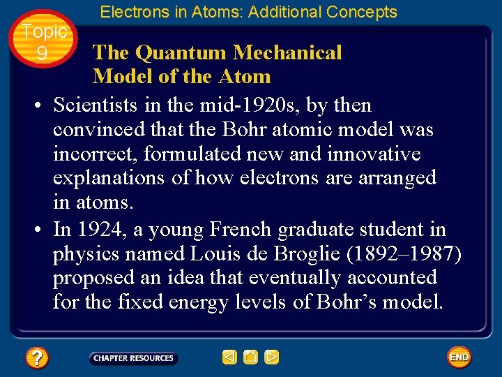 Topic 9 Electrons in Atoms: Additional Concepts The Quantum Mechanical Model of the Atom