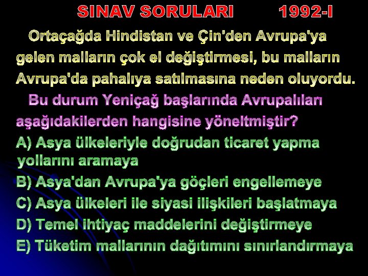 SINAV SORULARI 1992 -I 