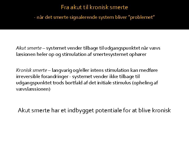 Fra akut til kronisk smerte - når det smerte signalerende system bliver ”problemet” Akut