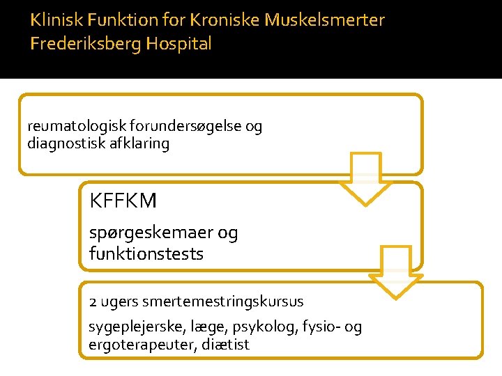 Klinisk Funktion for Kroniske Muskelsmerter Frederiksberg Hospital reumatologisk forundersøgelse og diagnostisk afklaring KFFKM spørgeskemaer