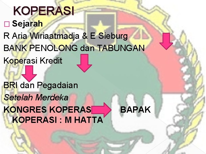 KOPERASI � Sejarah R Aria Wiriaatmadja & E Sieburg BANK PENOLONG dan TABUNGAN Koperasi