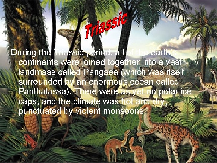 During the Triassic period, all of the earth's continents were joined together into a